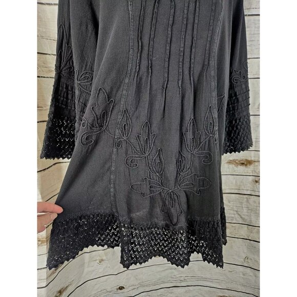 Gretty Zueger Black Top 1X Soutache Embroidery Crochet Boho 100% Cotton … - Picture 4 of 7
